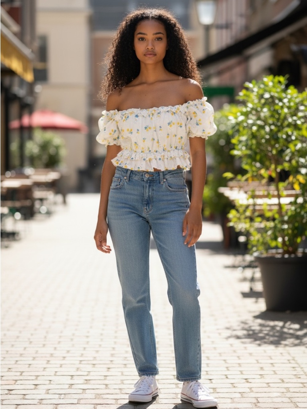 Zara Multicolor Floral Off-Shoulder Ruffle Crop Top Size Medium